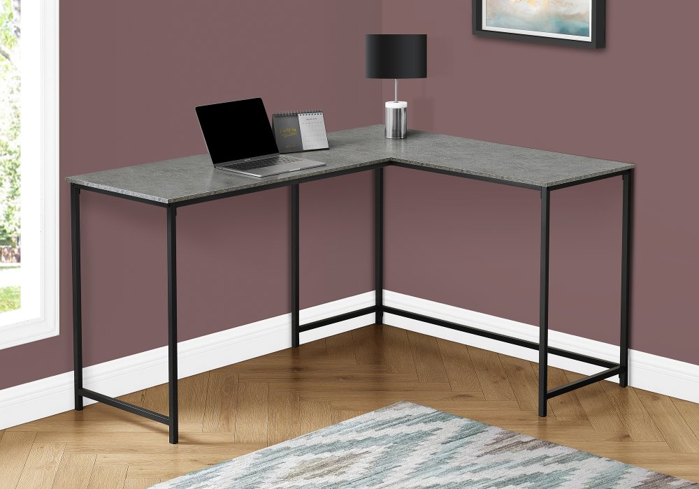 112323294 Lindzee Stone Top and Black L-Shaped Desk sku 112323294