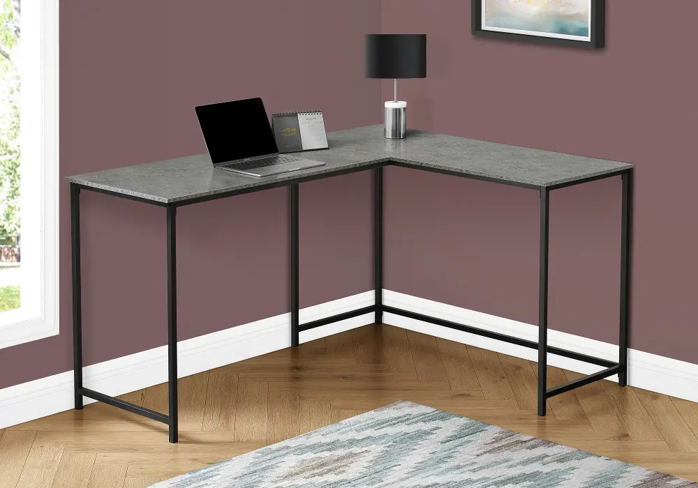 Lindzee Stone Top and Black L-Shaped Desk-1