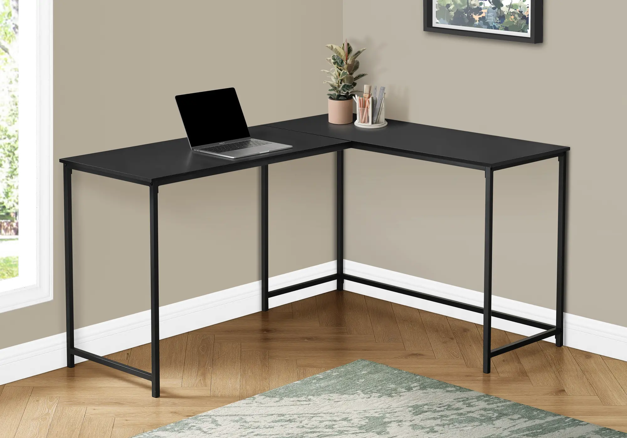 Photos - Office Desk Monarch Specialties Lindzee Black L-Shaped Desk I 7394 