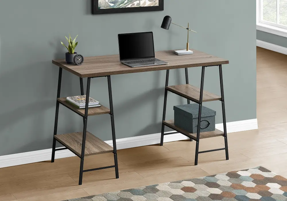 Industrial Taupe and Black Computer Desk-1
