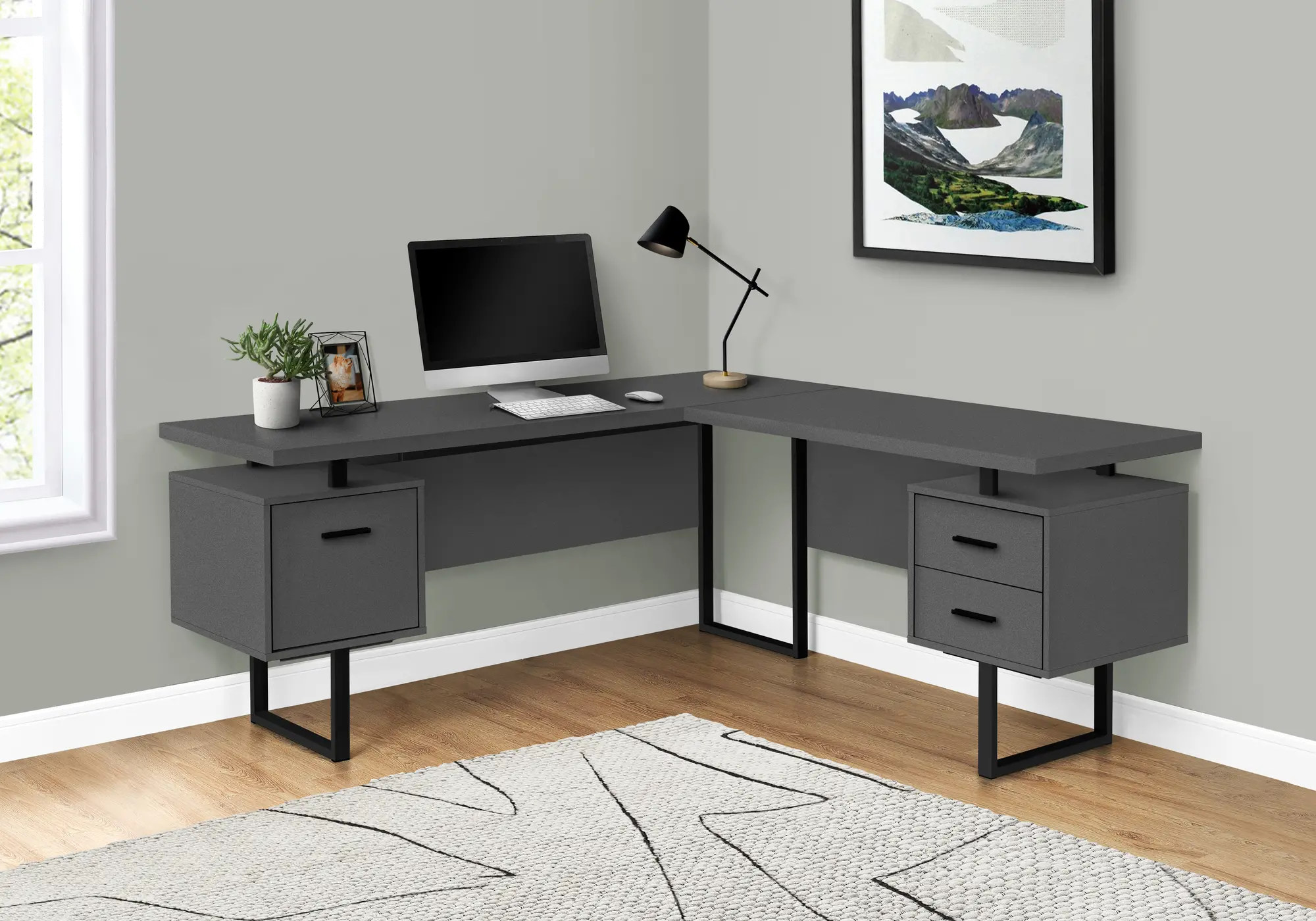 Photos - Office Desk Monarch Specialties Gray and Black L-Shaped Desk I 7615 