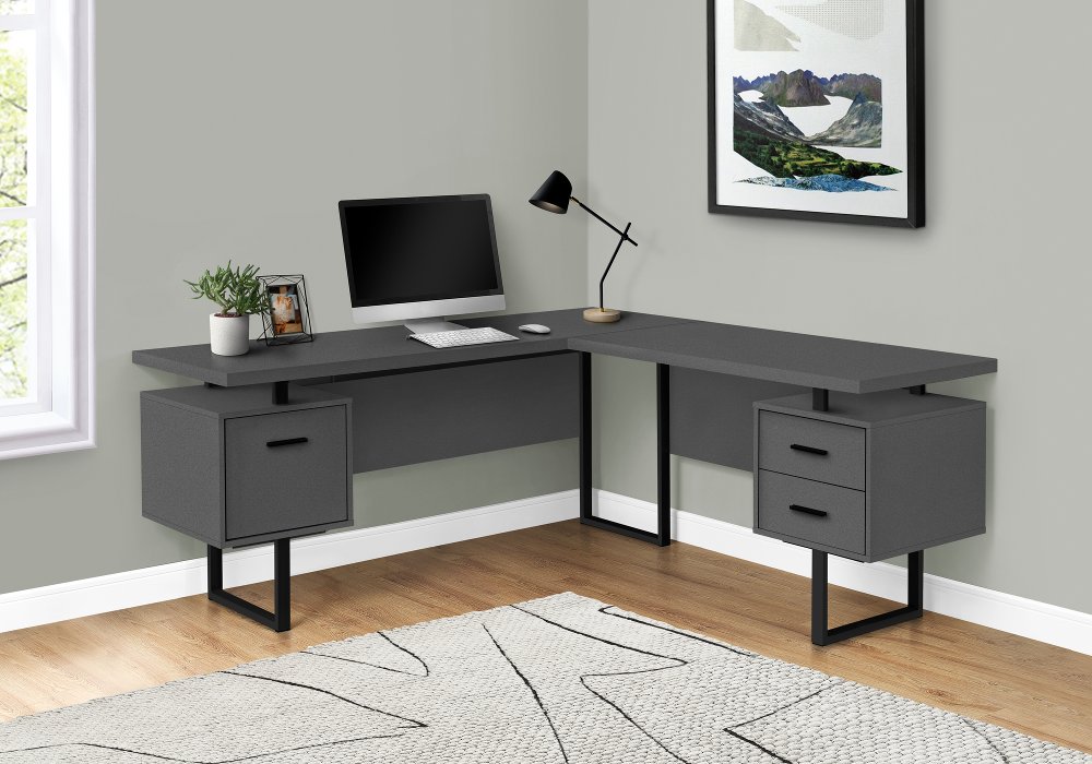 Gray and Black L-Shaped Desk