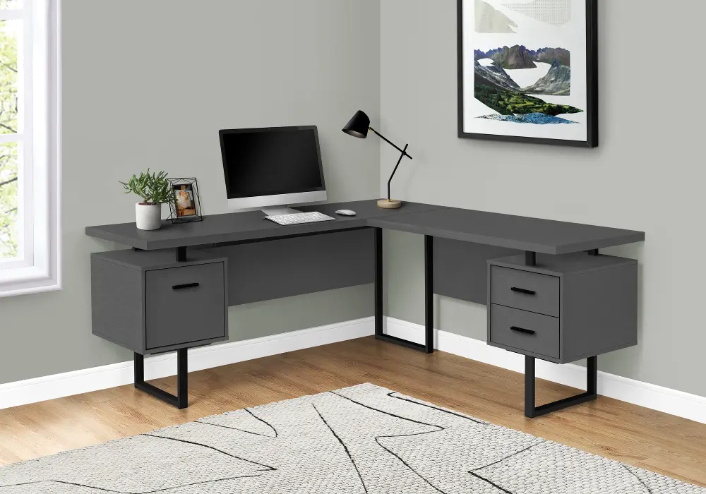 Gray and Black L-Shaped Desk-1