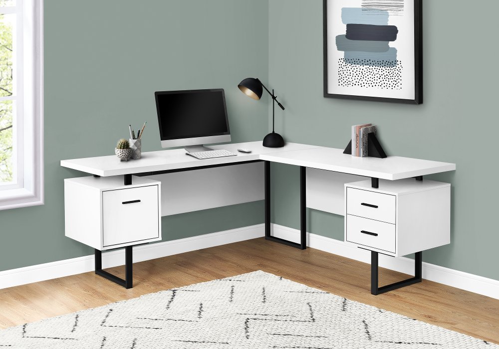 112323413 Karner White and Black L-Shaped Desk sku 112323413