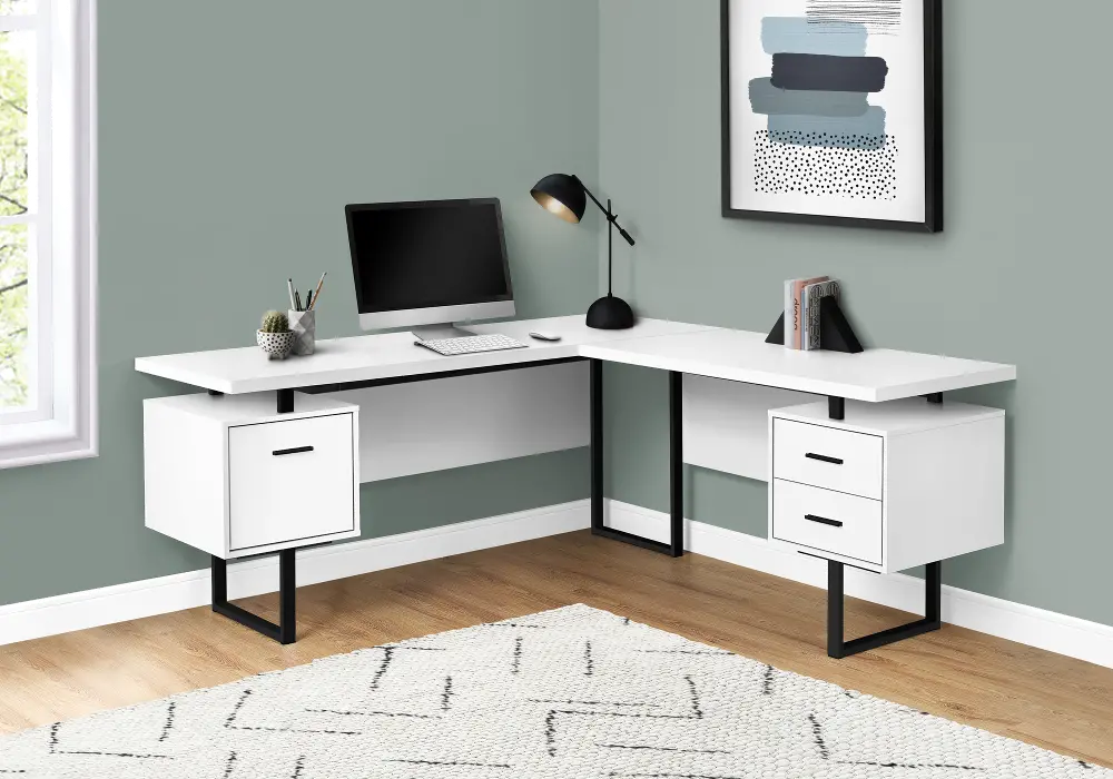 Karner White and Black L-Shaped Desk-1