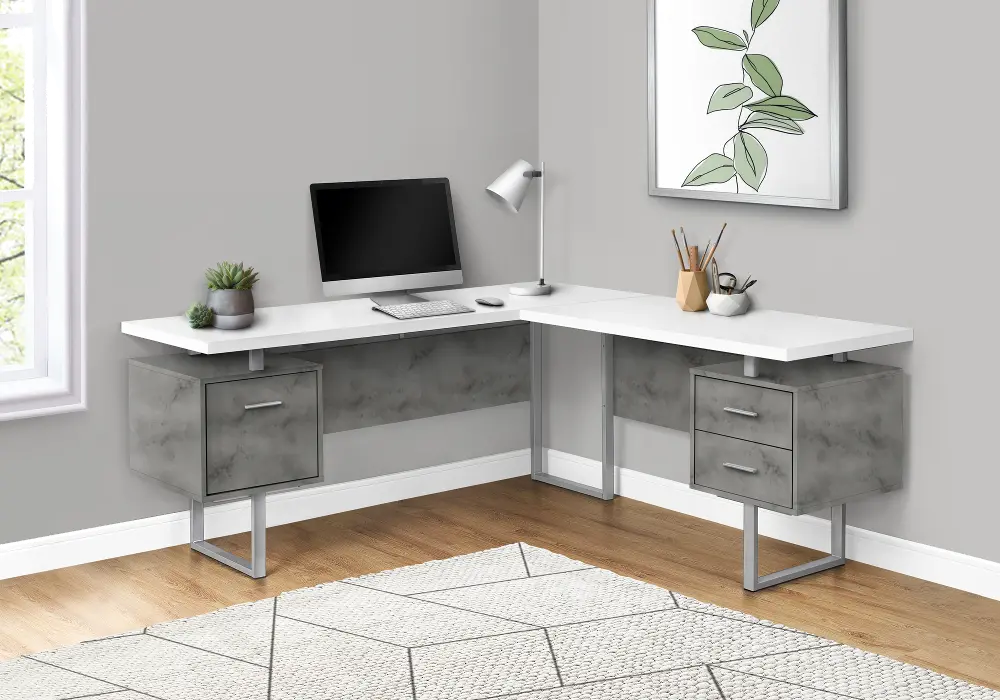 Concrete and White L-Shaped Desk-1