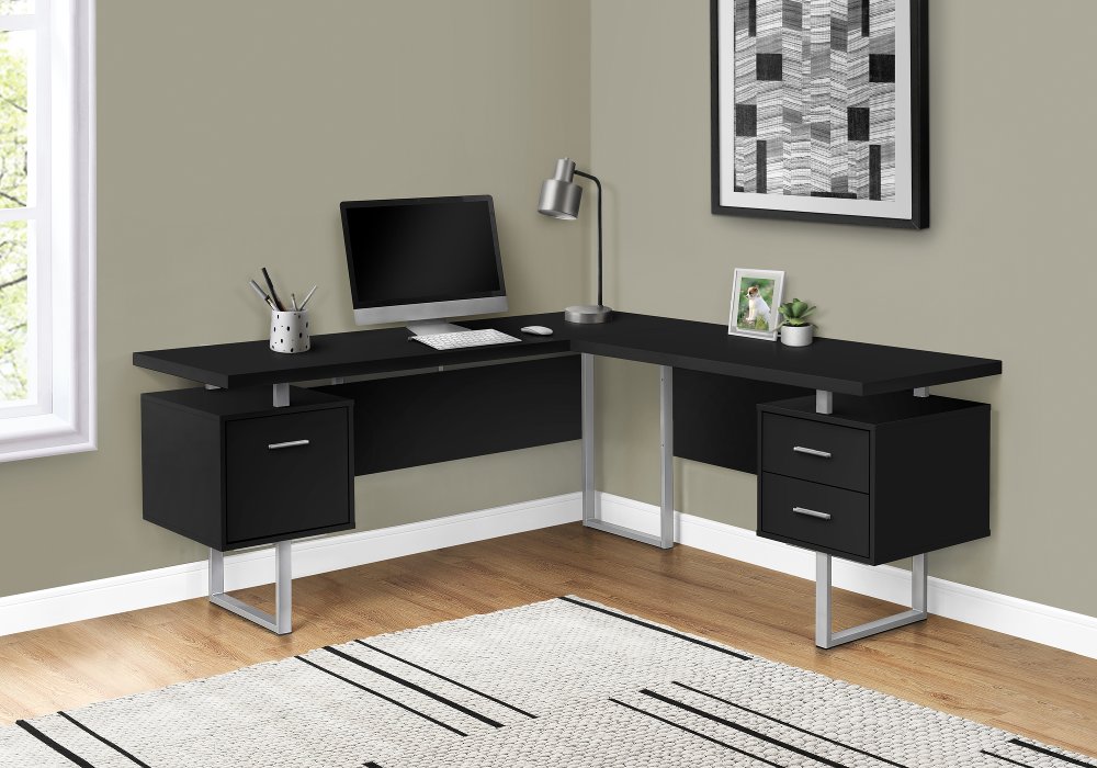 112323464 Karner Black and Silver L-Shaped Desk sku 112323464