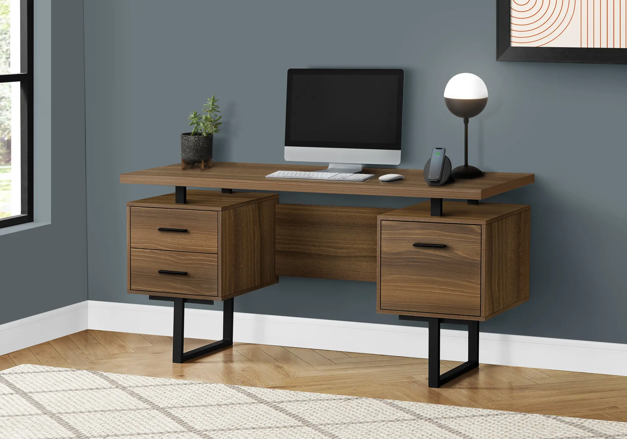 Walnut and Black Computer Desk