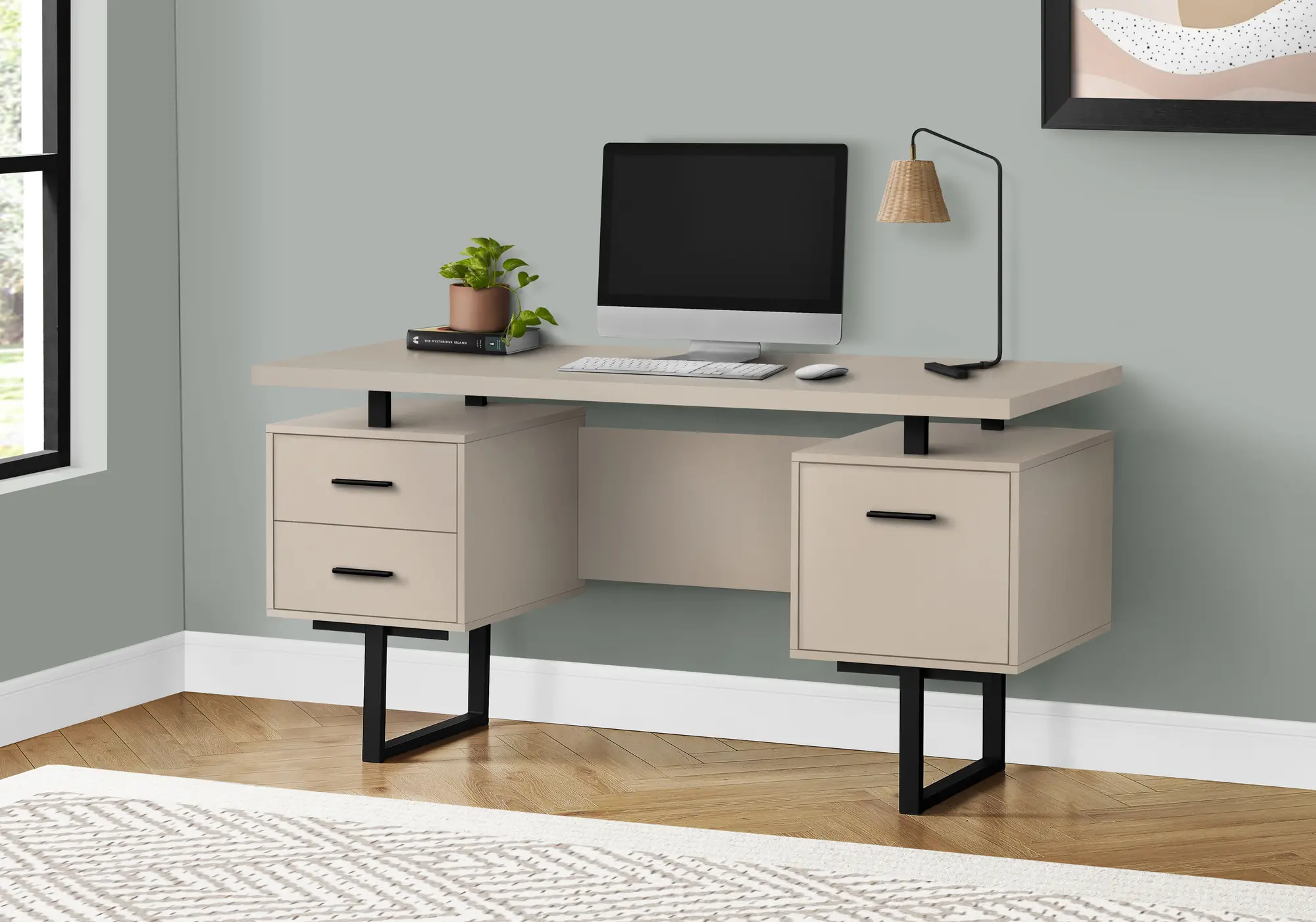 Taupe and Black Computer Desk