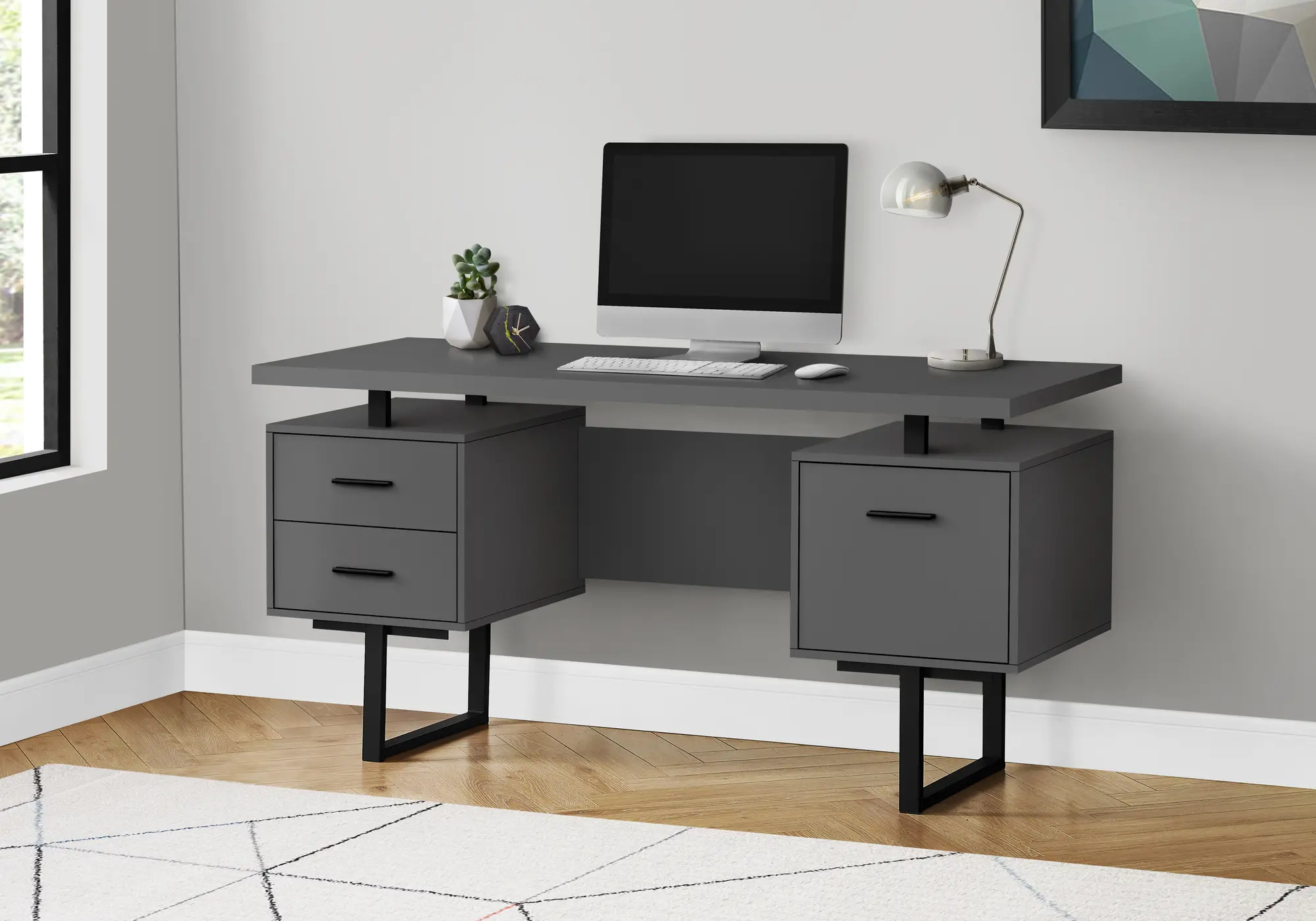 Gray and Black Computer Desk