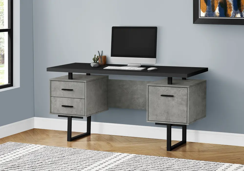 Concrete and Black Computer Desk-1