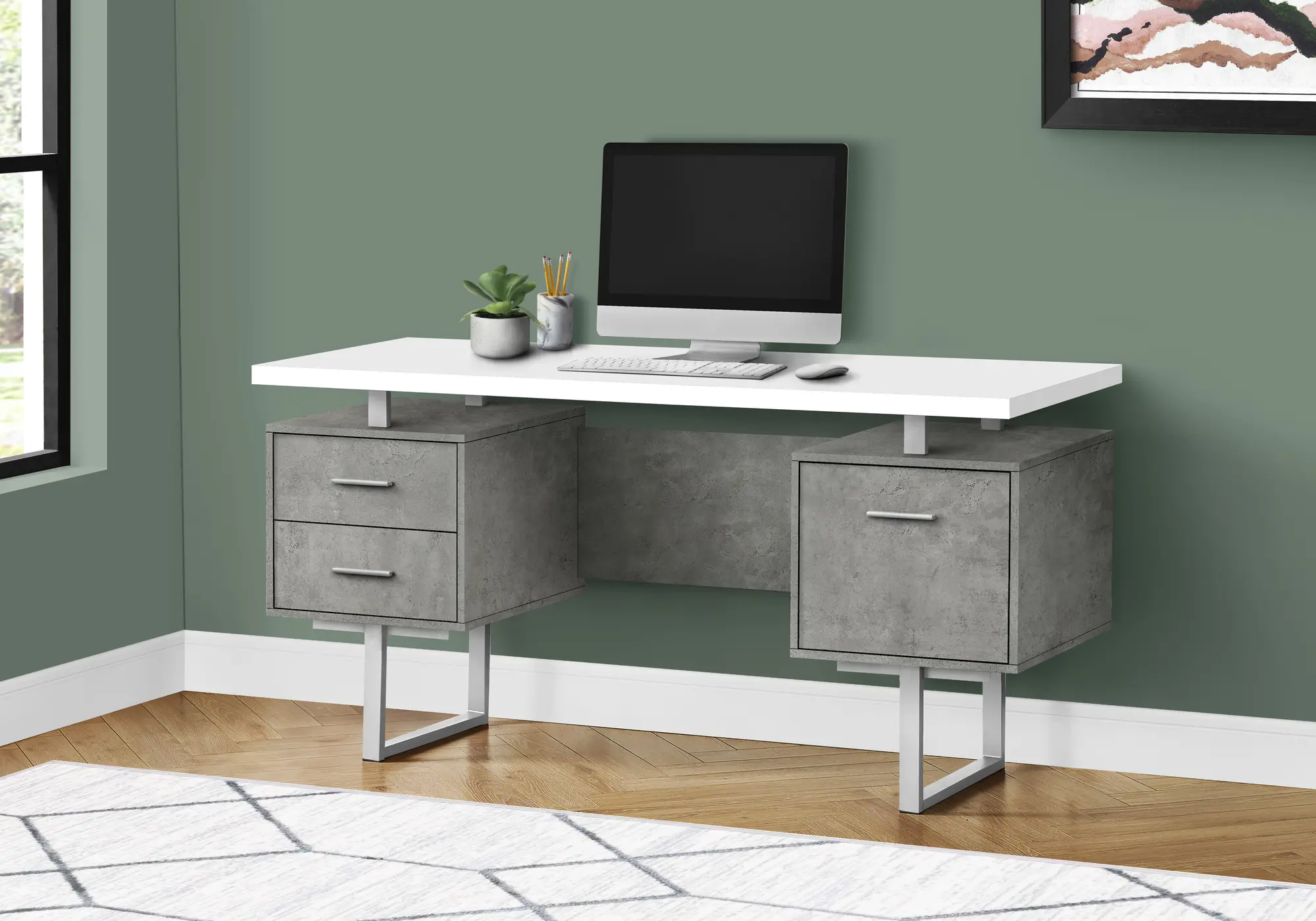 Concrete and White Computer Desk - I7633