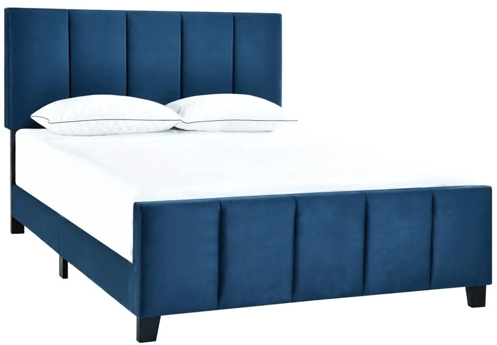 Modern Blue Queen Channel Upholstered Bed - Modern Eclectic-1