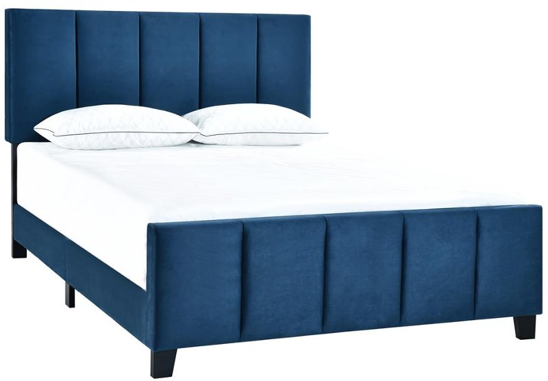 Modern Blue Queen Channel Upholstered, Eclectic Bed Frames