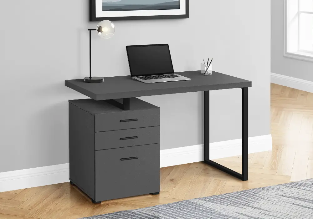 Gray and Black Computer Desk with File Cabinet-1