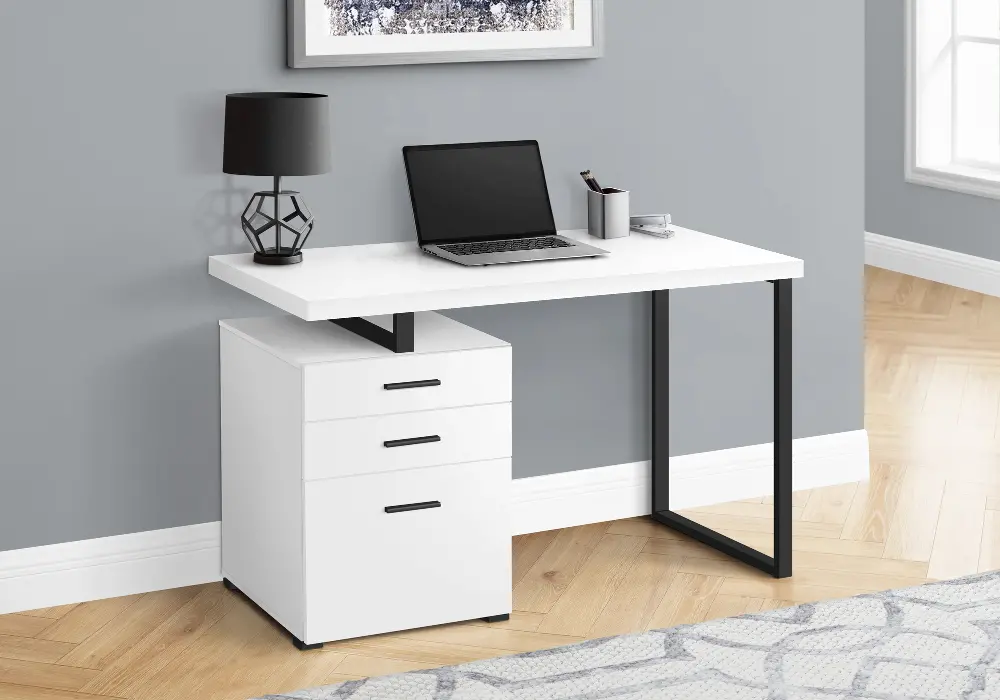 White and Black Computer Desk with File Cabinet-1