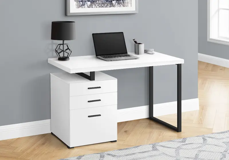 White And Black Computer Desk With File, White Office Desk With File Cabinet