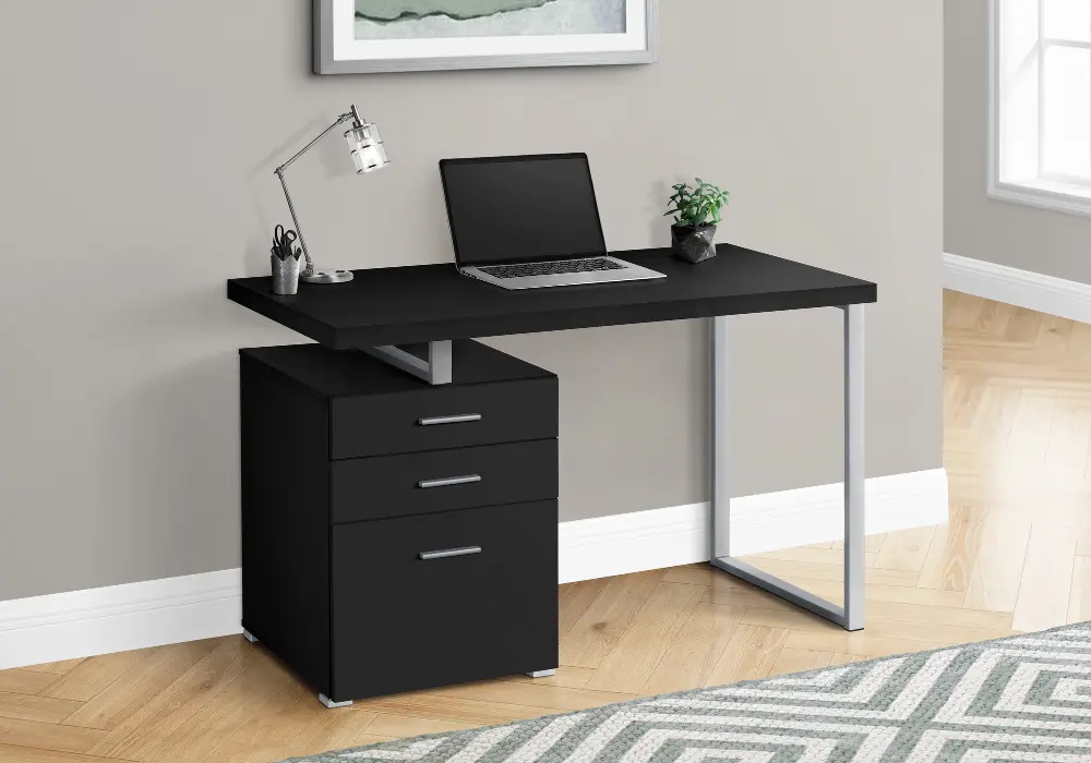 Black and Silver Computer Desk with File Cabinet-1