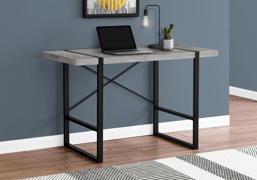 Concrete and Black Thick Panel Computer Desk