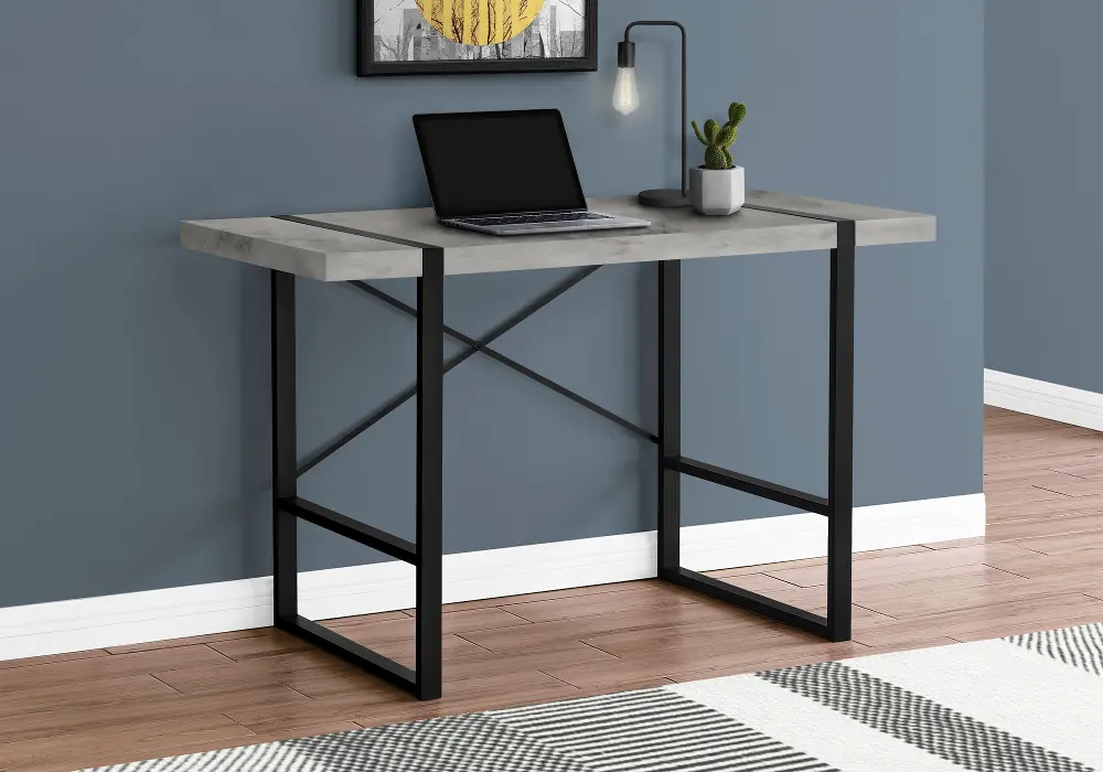 Concrete and Black Thick Panel Computer Desk-1