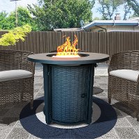 Black Metal And Tile Round Fire Pit With Glass Rocks Jambi Rc Willey Furniture Store