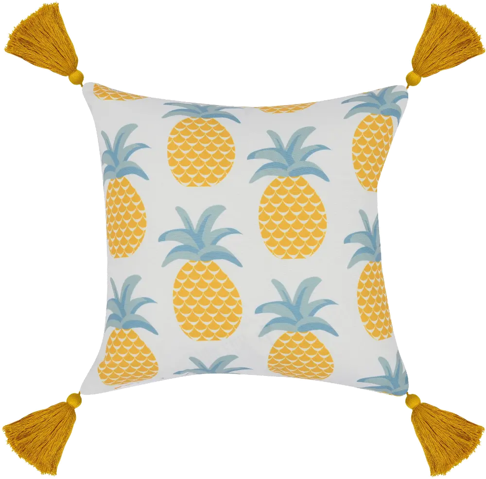 Yellow and Multi Color Pineapple Indoor-Outdoor Throw Pillow-1
