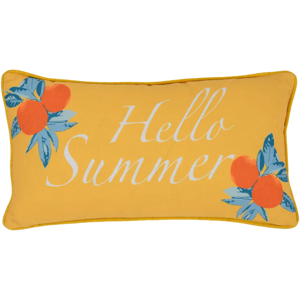 Yellow and Multi Color Hello Summer Indoor-Outdoor Throw Pillow-1
