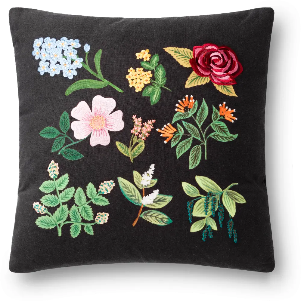 P6047RPBLACK/MULTI Rifle Paper Co. 18 Inch Black and Multi Color Floral Throw Pillow-1