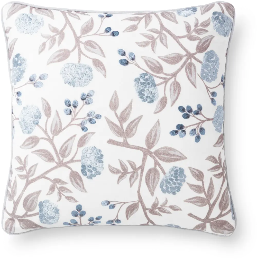 P6049RPIVORY/BLUE Rifle Paper Co. 18 Inch Ivory and Blue Throw Pillow-1