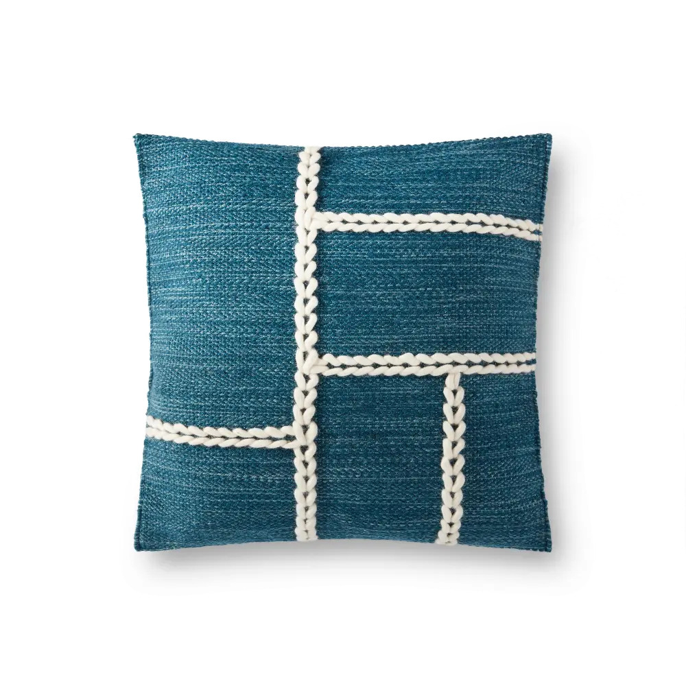 P0916BLUENATURAL 18 Inch Blue and Off White Natural Throw Pillow-1