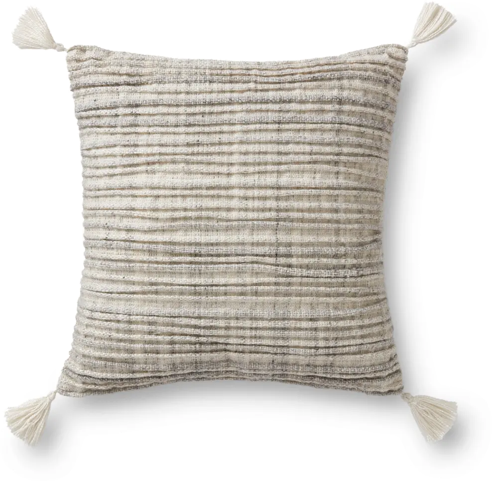 P1166MHSILVER Magnolia Home Furniture Silver Outdoor Throw Pillow with Tassels-1