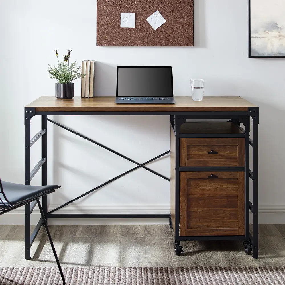 D48AIFCDW Angle Iron  Dark Walnut Desk with Filing Cabinet Cabinet-1