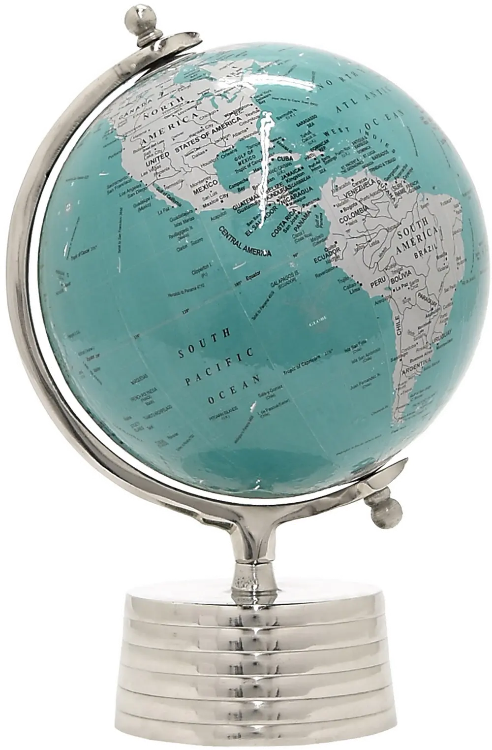 15 Inch Turquoise World Globe with Nickel Base-1