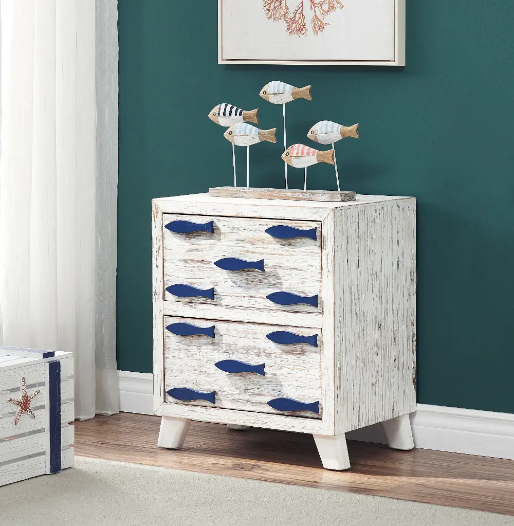 51513 Distressed White and Blue Two Drawer Storage Chest-1