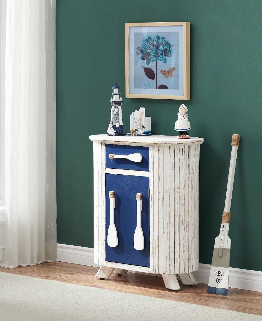 51515 Coastal Distressed White and Blue Storage Accent Cabinet-1