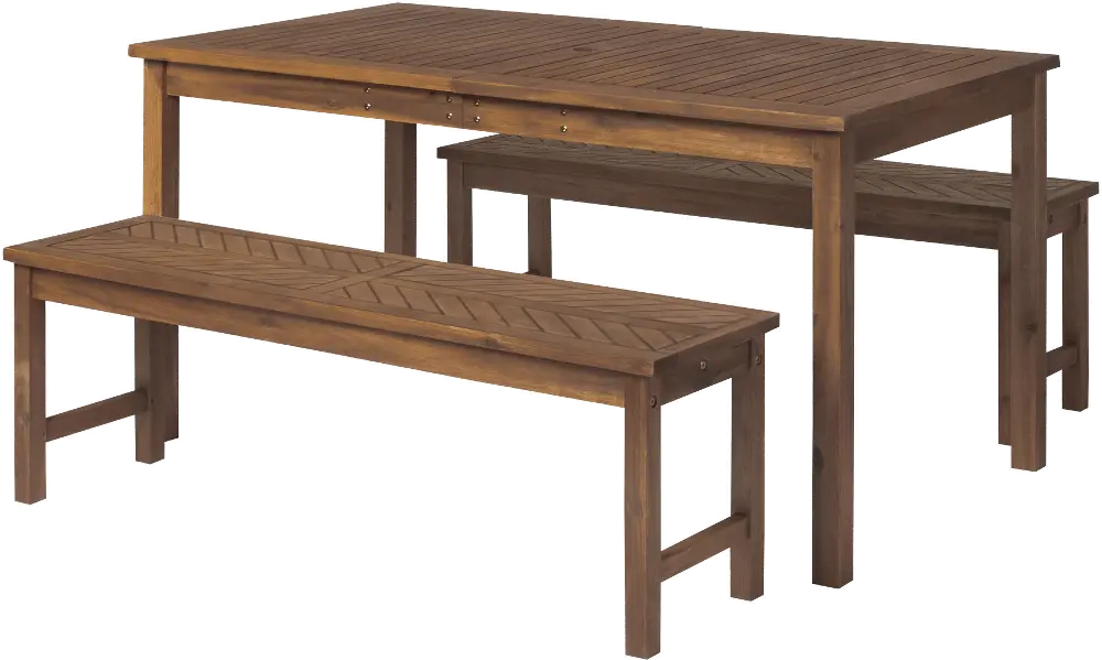 OW3DGVINDB Vincent Dark Brown Bench Patio Table Set - Walker Edison-1