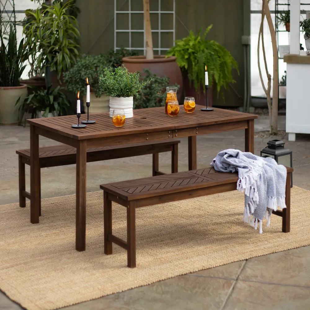 OW3DGVINDB Vincent Dark Brown Bench Patio Table Set - Walker Edison-2