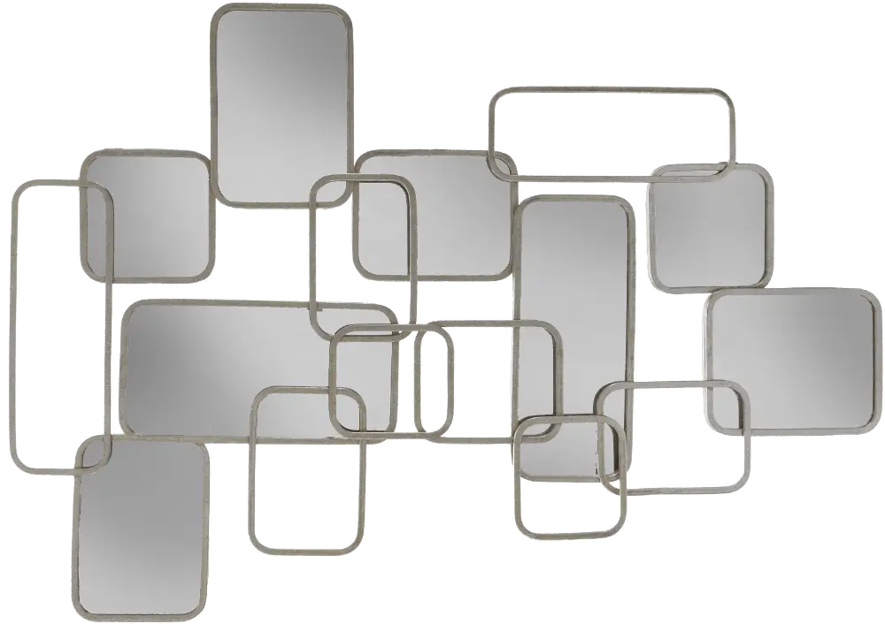 39 Inch Silver Metal and Mirrored Abstract Wall Decoration-1