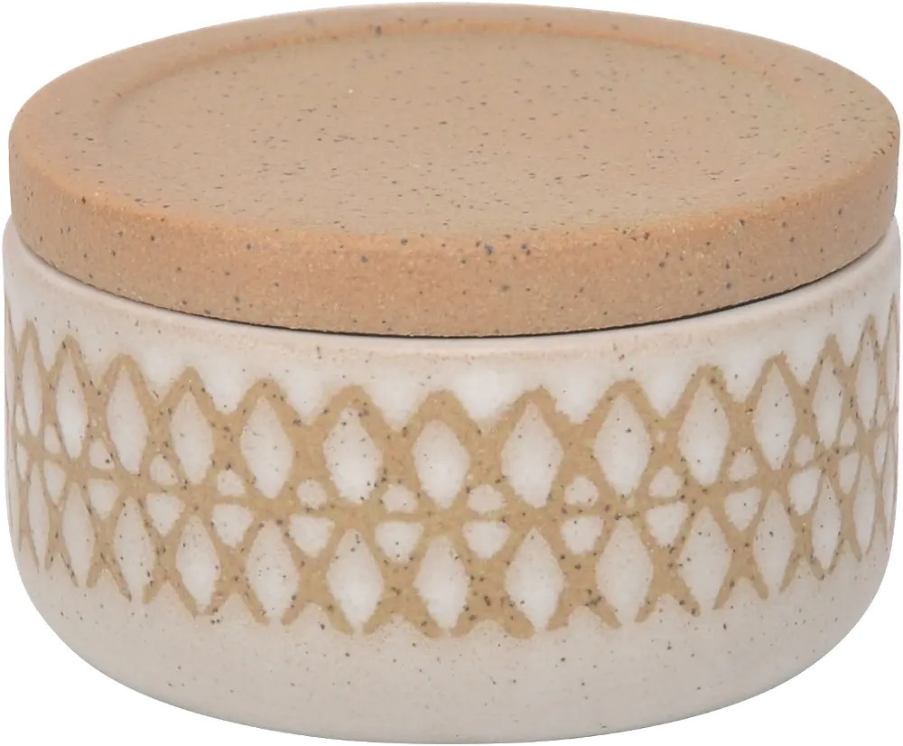 Sand Ceramic X-Design Lidded Jar-1