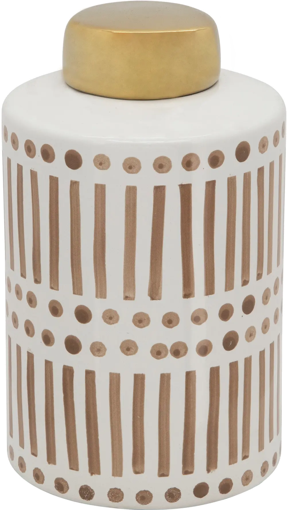 9 Inch Tan Jar with Gold Lid-1