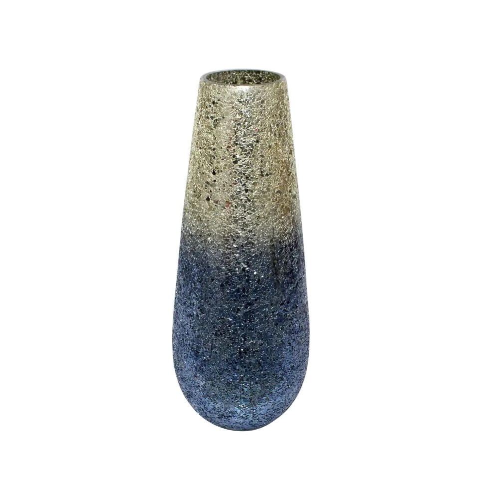 18 Inch Silver and Blue Crackled Vase-1