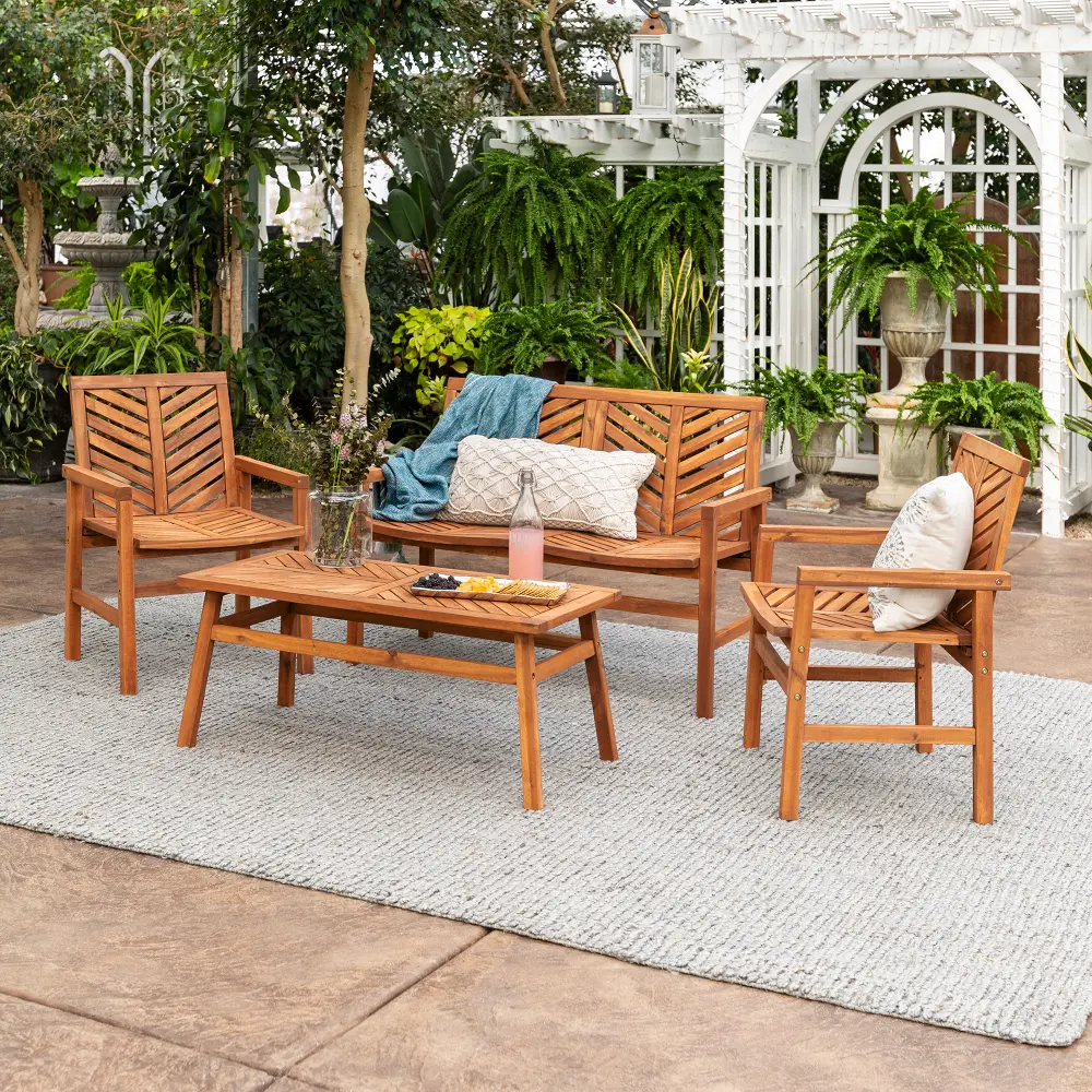 OW4CGVINBR Vincent Natural Patio Chat Set with Bench and Chairs - Walker Edison-1