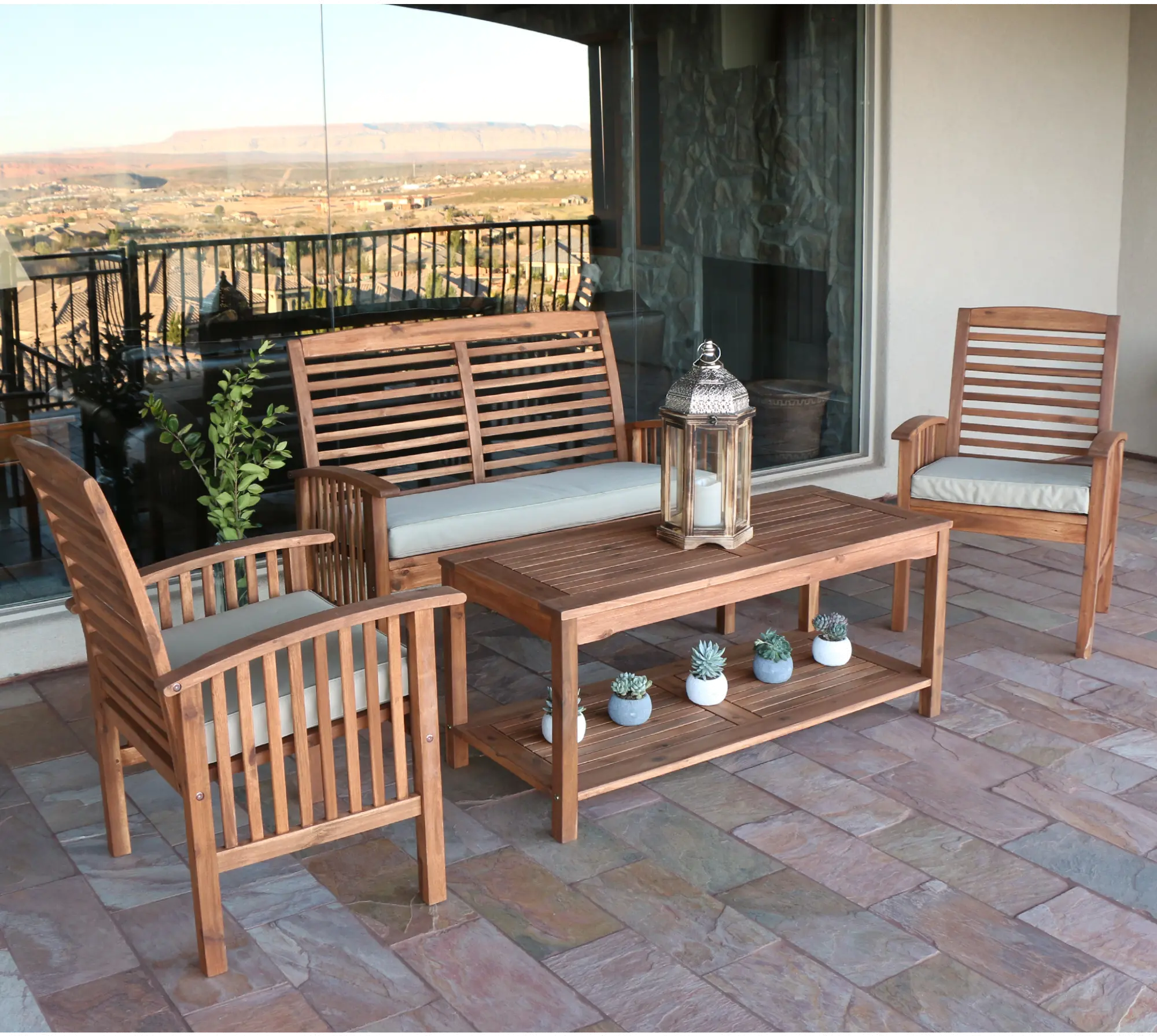 OW4SBR Light Brown Conversation Set with Coffee Table - W sku OW4SBR