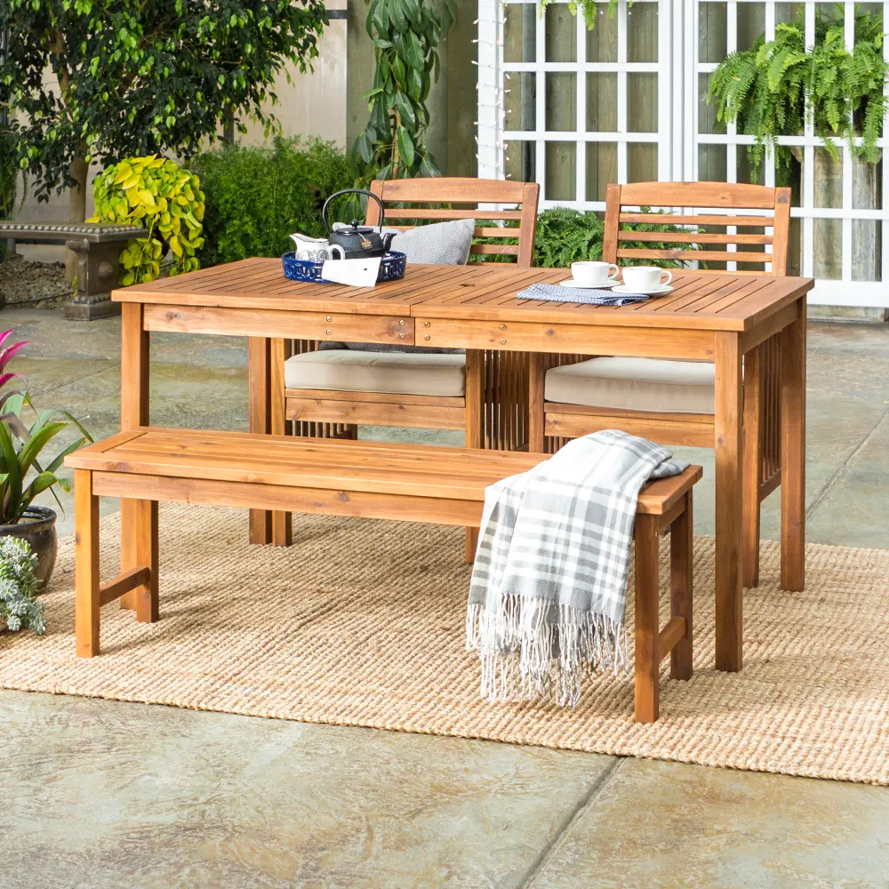OW4SDTBR Light Brown Patio Dining Set with Bench - Walker Edison-1