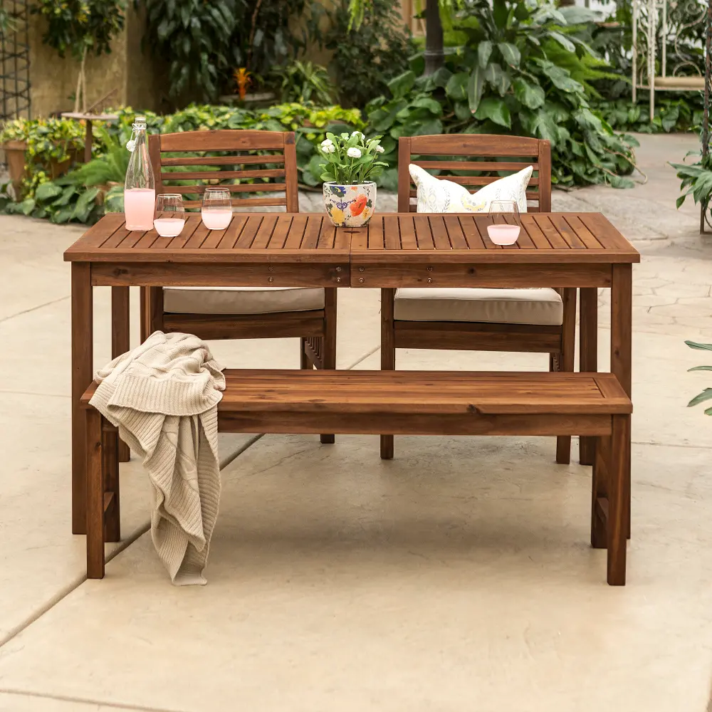 OW4SDTDB Light Brown Patio Dining Set with Bench - Walker Edison-1