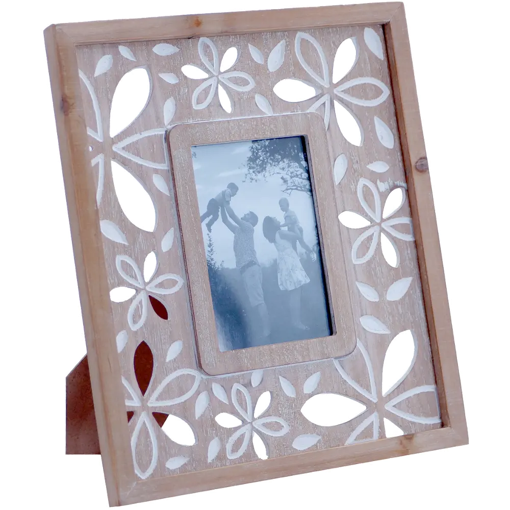 Light Brown Wood 5x7 Picture Frame with White Cut Outs-1