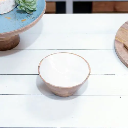 6 Inch Mango Wood and White Enamel Bowl-1