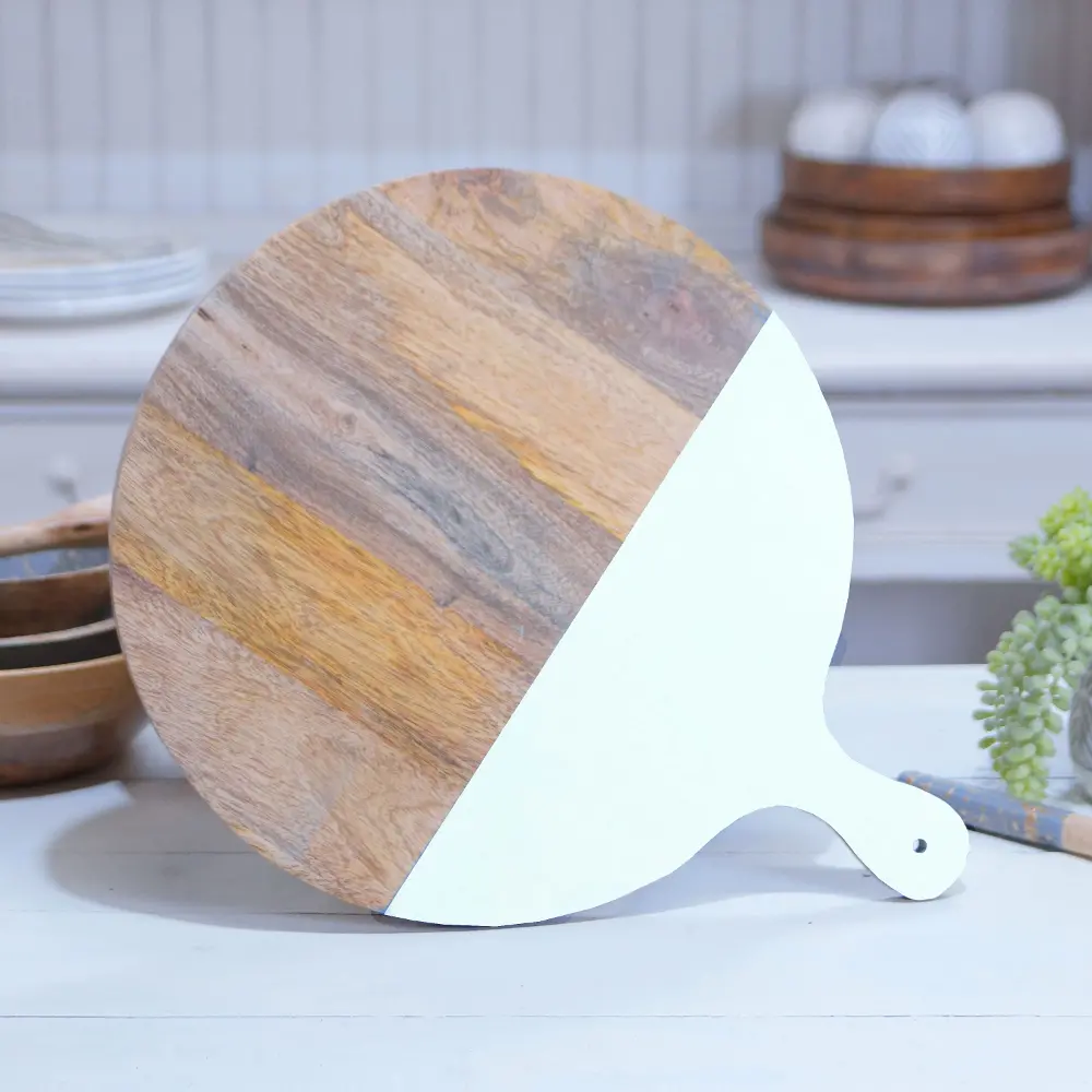 Round Mango Wood Cutting Board with White Enamel Coating-1