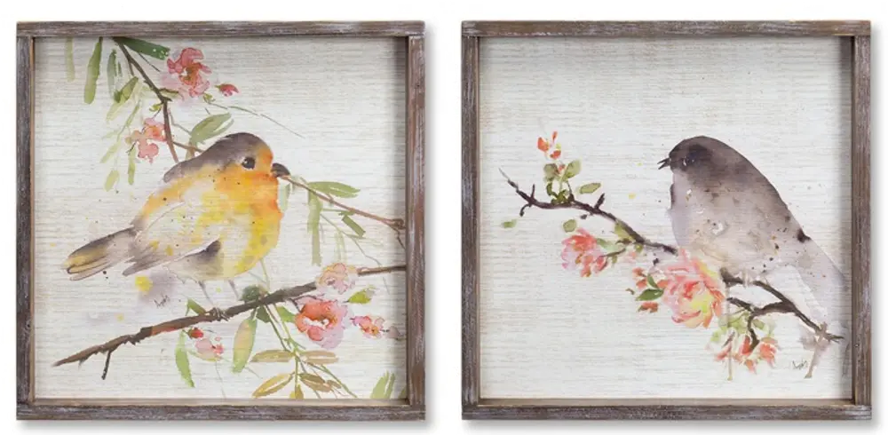 Multi Color Framed Bird Painting on Wood Plaque-1