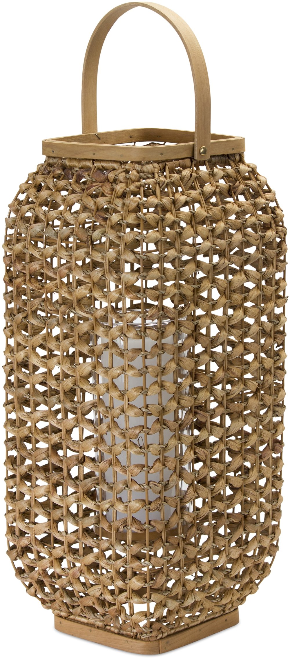 20 Inch Wicker and Glass Lantern - Reed